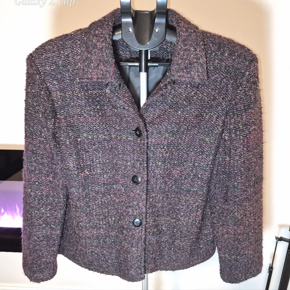 Talbots Purple Textured Tweed Wool Blend Blazer Jacket Size 14P - Picture 1 of 8